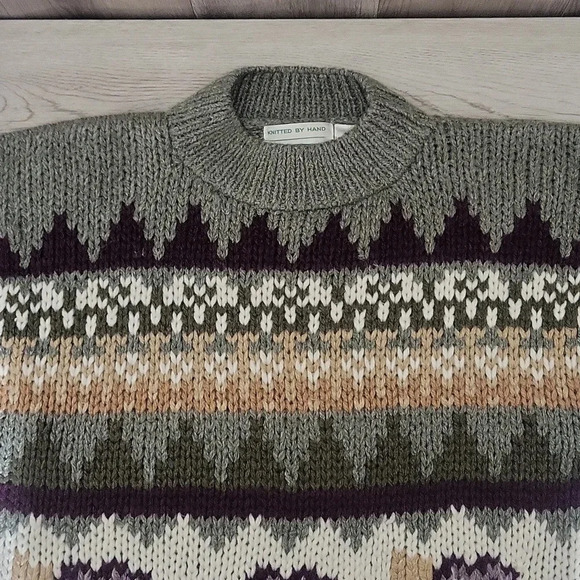 Shenanigans Womens‎ M Vintage Hand Knit Sweater Ramie Floral Nordic Cottage NEW - Picture 6 of 8